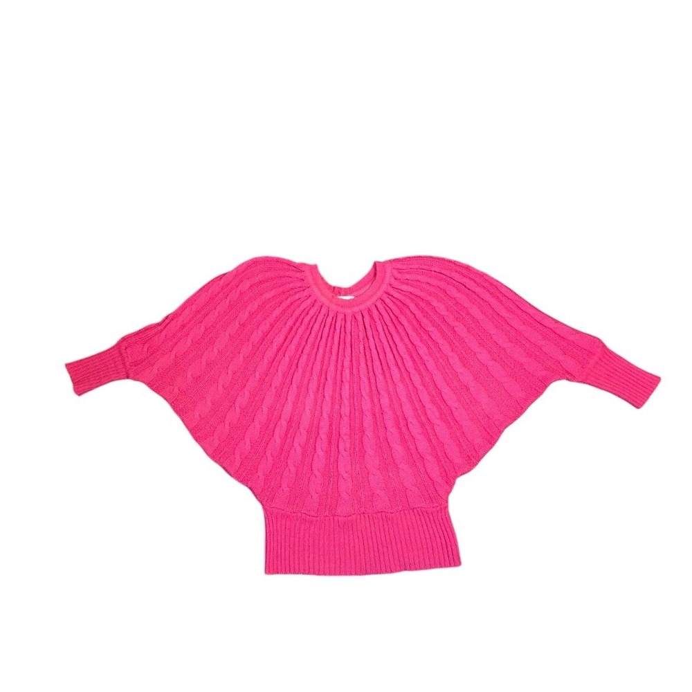 Hot Pink Cable Knit Batwing Dolman Sweater Oversized Cottagecore Cozy Size M - Picture 4 of 5